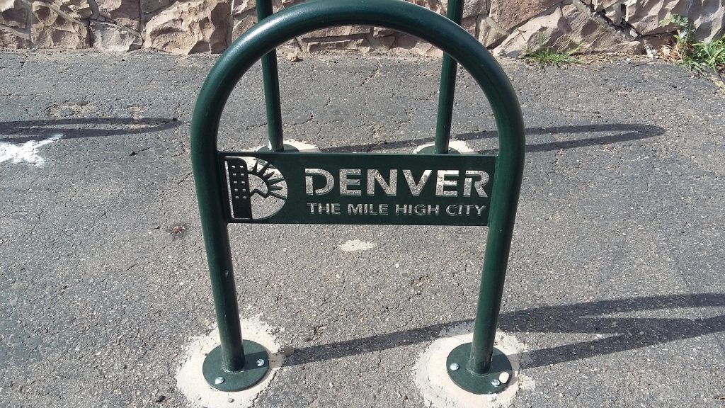 A bike rack in Denver, CO. Photo by Xnatedawgx, CC BY-SA 4.0 , via Wikimedia Commons