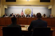 The Senate Committee on Judiciary and Public Safety. Seated at the table are Detective Joseph Mensah (left) and Wisconsin Fraternal Order of Police President Ryan Windorff (right) (Photo by Isiah Holmes/Wisconsin Examiner)