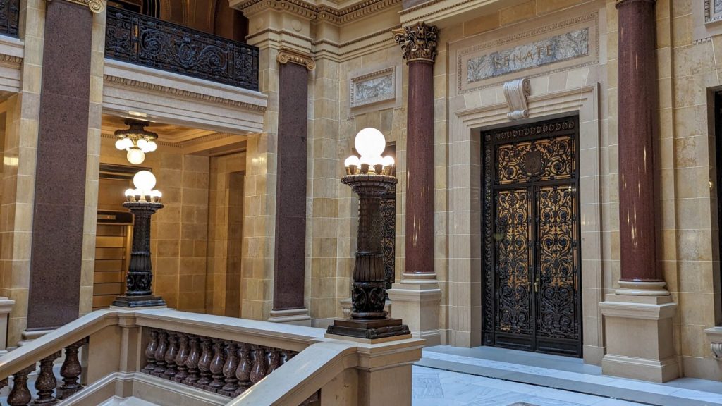 Entrance to Senate Chambers in the Wisconsin State Capitol. (Photo by Baylor Spears/Wisconsin Examiner)