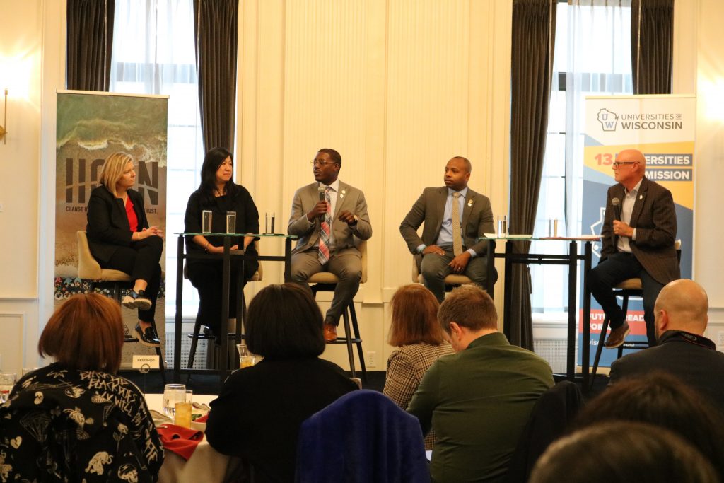 Wednesday's Wisconsin Future Panel included Anne Norman (left), Tina Chang, David Crowley, Cavalier Johnson and Jack Salzwedel.