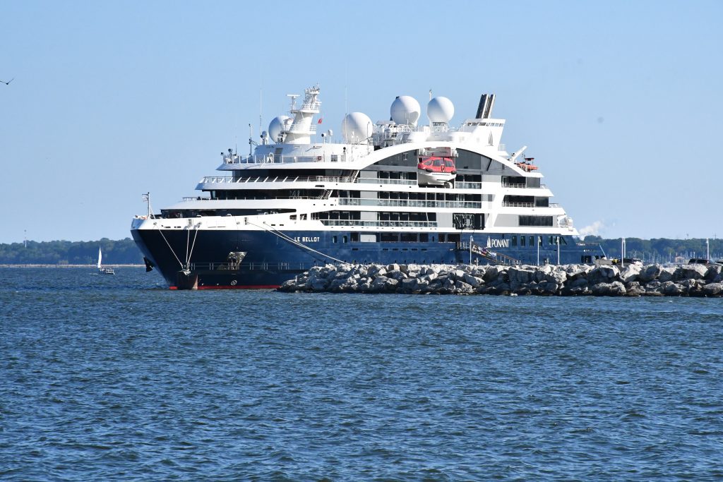 Ponant's La Bellot cruise ship docked at Pier Wisconsin in Milwaukee on Sept. 1, 2024. Photo by Jeramey Jannene.