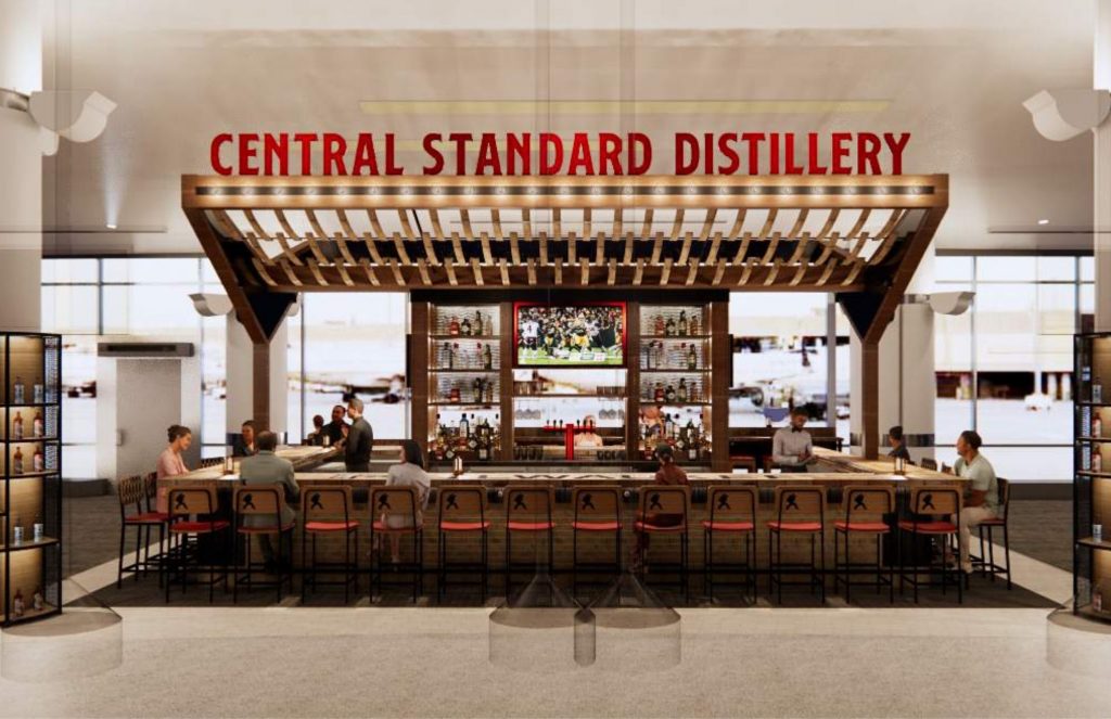 Rendering of Central Standard Crafthouse & Kitchen at Milwaukee Mitchell International Airport. Image courtesy of Central Standard Craft Distillery. 