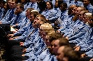 Corrections officer graduates sit at their graduation ceremony Wednesday, Feb. 21, 2024, at Madison Area Technical College in Madison, Wis. Angela Major/WPR