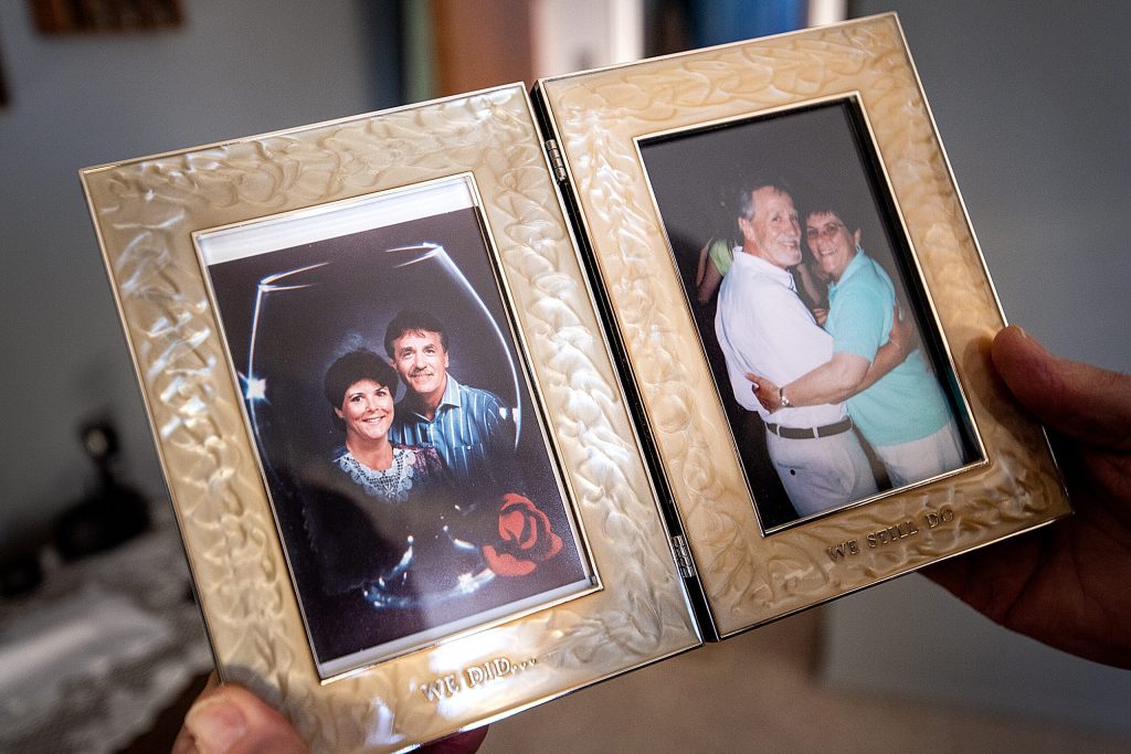 Photos of French Island residents Margie Walker and Jim Boisen through the years. Angela Major/WPR