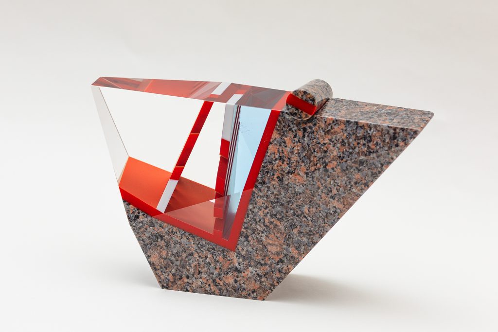 William Carlson, Perfume Bottle, 1991. Glass and granite 8 x 11 3/4 x 3 inches. Racine Art Museum, Gift of Mike and Anne Belkin.