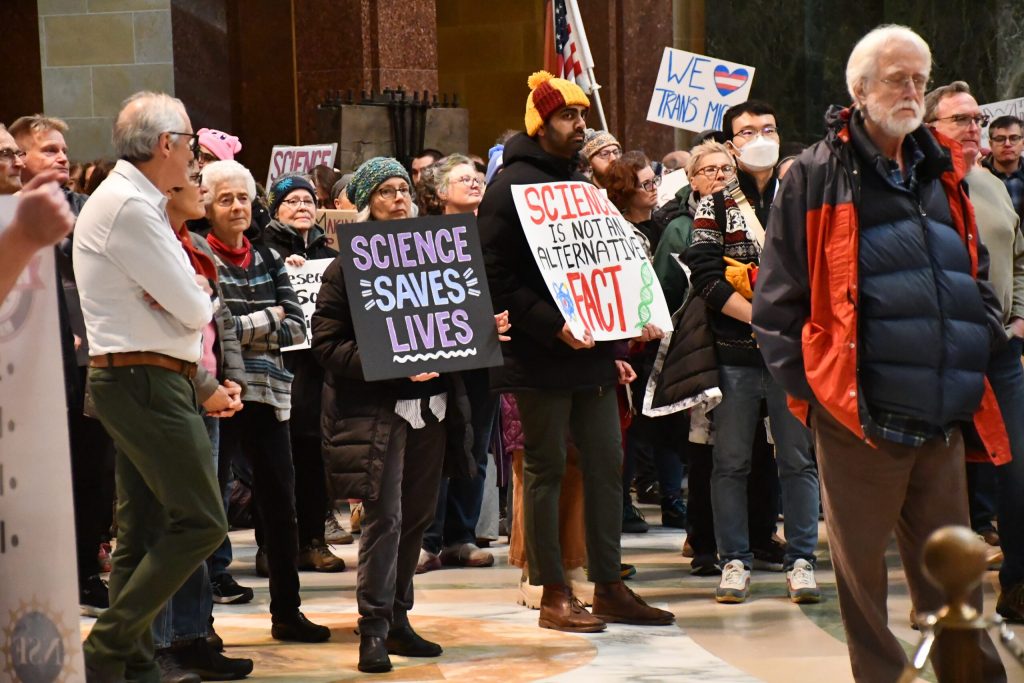 Event organizers of the “Stand Up For Science” rally want to draw attention to the scientific work that is happening in Wisconsin. Mackenzie Krumme/WPR