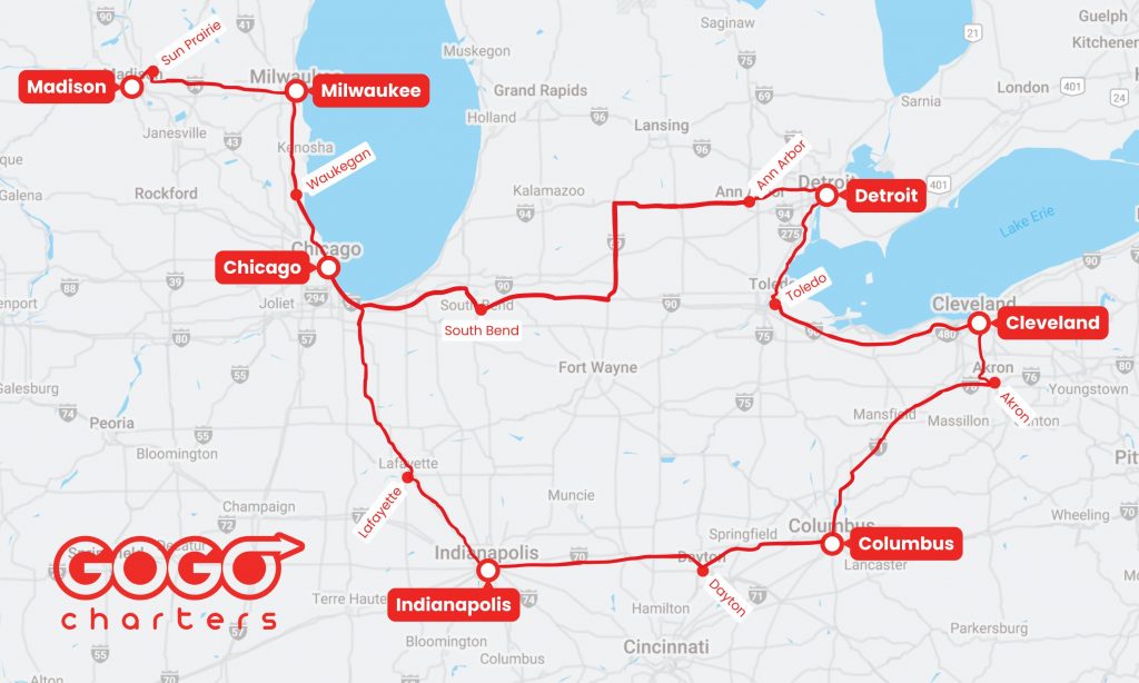 GOGO Charters planned Midwest network. Image provided.