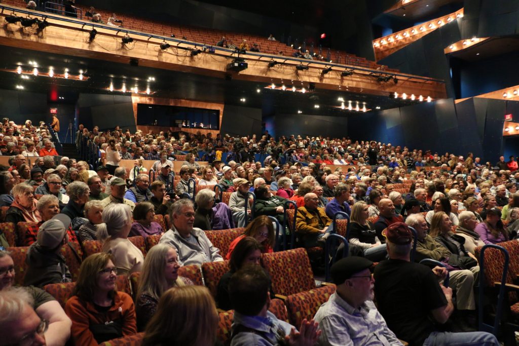 Hundreds of Democrats in Eau Claire listen to Minnesota Gov. and former Democratic vice presidential candidate Tim Walz during a town hall discussion on Tuesday, March 18, 2025.Rich Kremer/WPR