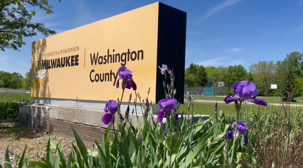 The campus sign for UW-Milwaukee at Washington County, which closed permanently in June 2024. Screenshot courtesy of Ken Brosky