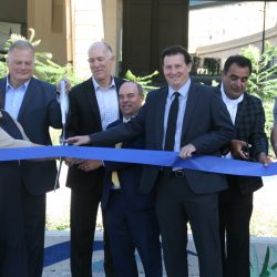 Corey Zetts, Kevin Shafer, Jeff Polenske, Craig Thompson, James Mathy, Roberto Gutierrez, unknown and Donna Brown-Martin cut the ribbon on the Marquette Interchange green infrastructure project.

Photo taken Sept. 28, 2021 by Jeramey Jannene. All Rights Reserved.