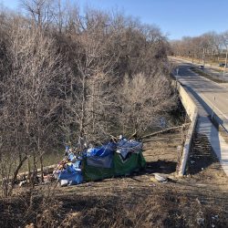 Tent Encampment on Kinnickinnic River. Photo taken March 11, 2021 by Jeramey Jannene. All Rights Reserved.