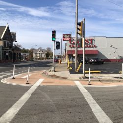 Galst Foods and Traffic Calming Infrastructure. Photo taken Nov. 7, 2021 by Jeramey Jannene. All Rights Reserved.