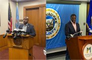 Mayor Cavalier Johnson and County Executive David Crowley react to Judge Dugan's arrest. Photos by Sophie Bolich and Graham Kilmer.