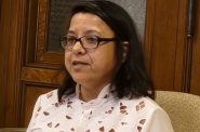 Sandra Lomeli testifies at a public hearing April 10, 2025, against a bill imposing new restrictions on the process for confirming eligibility for Medicaid. (Wisconsin Examiner photo)