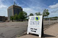 A sign advertises a job fair in Wausau, May 19, 2022. Rob Mentzer/WPR