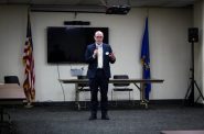 Wisconsin Department of Children and Families Secretary Jeff Pertl speaks at a public hearing on the Social Development Commission on April 4 at the Milwaukee State Office Building, 819 N. 6th St. (Photo by PrincessSafiya Byers)