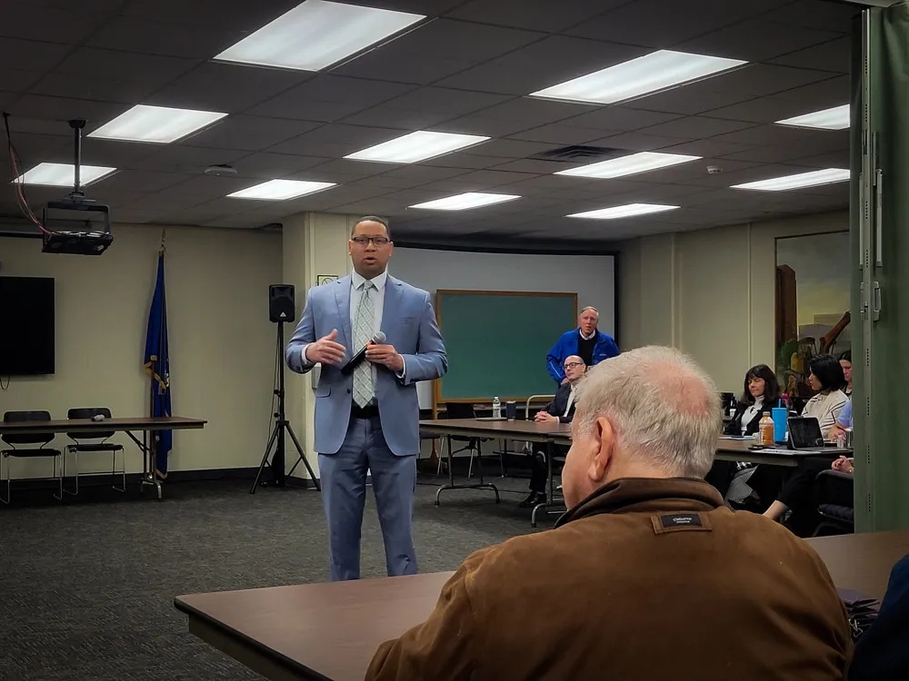 SDC attorney William Sulton gives an opening statement last month at a public hearing on the Social Development Commission, (Photo by PrincessSafiya Byers)