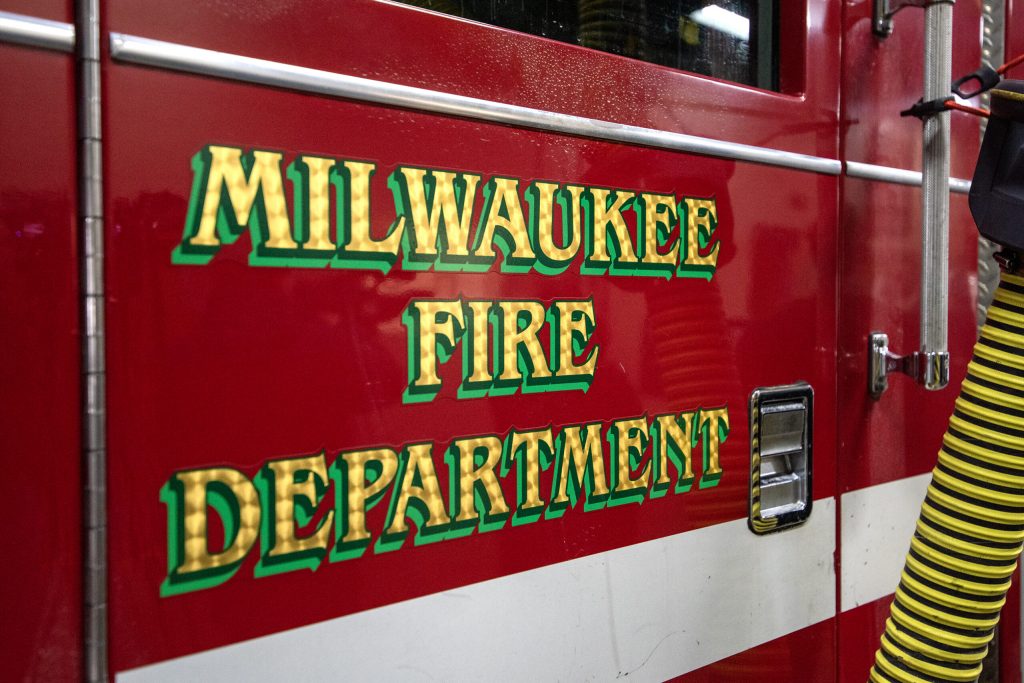 A Milwaukee Fire Department fire engine sits in the station on Feb. 15, 2024. Angela Major/WPR