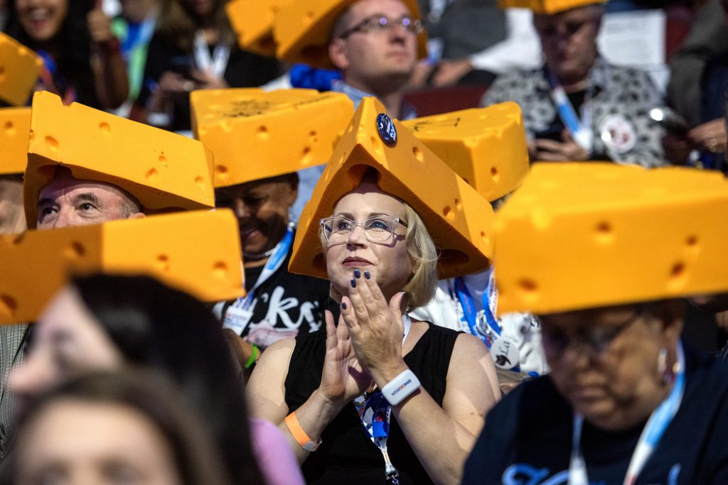 Wisconsin Democratic delegate Ann Jacobs watches the evening events at the DNC on Tuesday, Aug. 20, 2024, at the United Center in Chicago, Ill. Angela Major/WPR