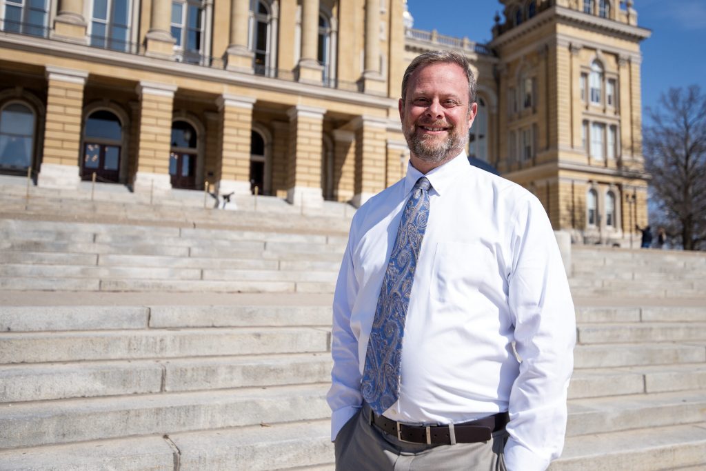 West Des Moines Mayor Russ Trimble stands outside the Iowa state Capitol on Tuesday, April 8, 2025, in Des Moines, Iowa. Angela Major/WPR