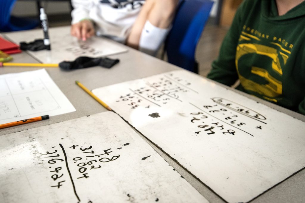 Fifth-graders work during a math lesson Tuesday, April 29, 2025, at Winskill Elementary School in Lancaster, Wis. Angela Major/WPR