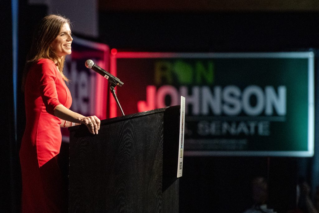 US Rep. Nancy Mace speaks Saturday, May 17, 2025, during the Republican Party of Wisconsin State Convention in Rothschild, Wis. Angela Major/WPR