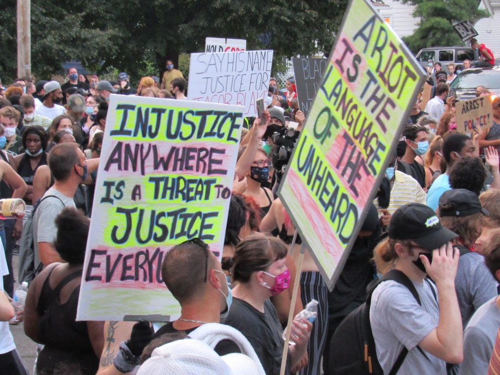 Protesters gather in Kenosha the second night of protests on August 24th, 2020. This was before the clashes with police later that night. (Photo by Isiah Holmes/Wisconsin Examiner)
