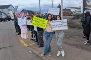 Young protesters express their support for Sawyer County Judge Monica Isham, who has been criticized by Republicans for her comments about safety in the courtroom after the arrest of Judge Hannah Dugan in Milwaukee | Photo by Frank Zufall/Wisconsin Examiner