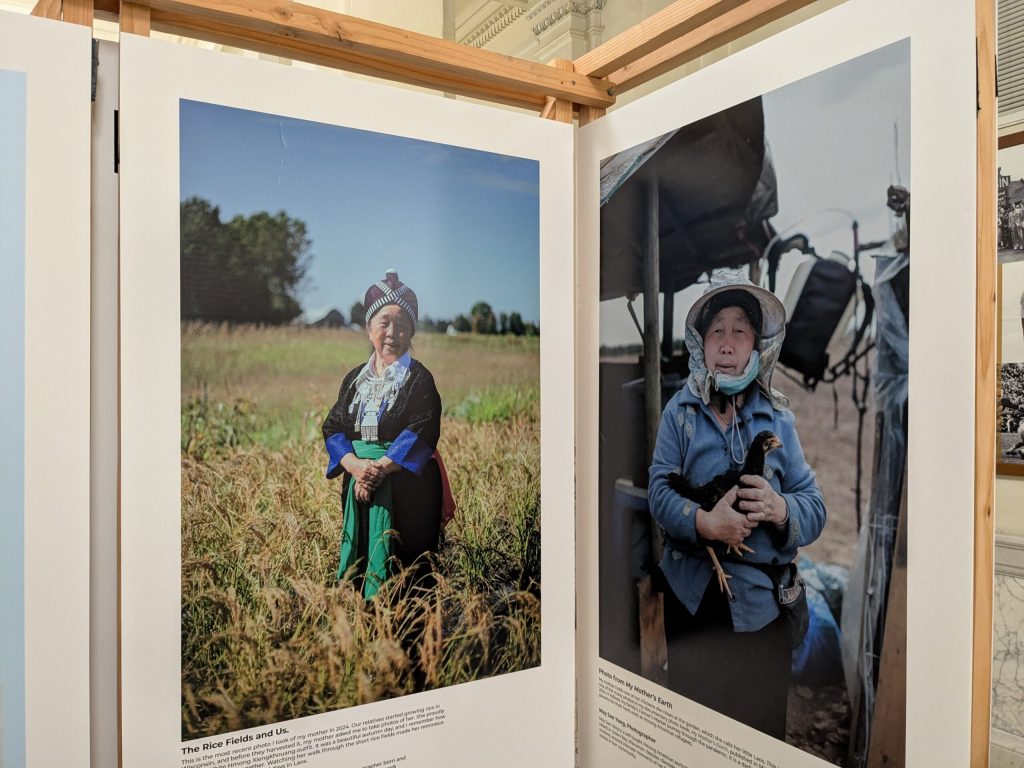 Enlarged copies of photos by Milwaukee-based Hmong photographer May See Yang appear throughout the exhibit. Richelle Wilson/WPR