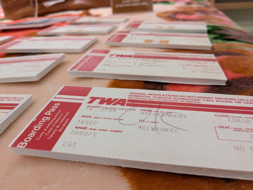 Replicas of the Thao family’s boarding passes to come to Milwaukee as refugees. Richelle Wilson/WPR