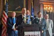 Senate Majority Leader Devin LeMahieu (R-Oostburg) said during a press conference ahead of a Senate floor session Thursday that Evers’ office has had lawmakers’ plan for a tax cut since March and that they have asked Evers for a list of specific items that he would want in the budget to agree to cutting taxes. (Photo by Baylor Spears/Wisconsin Examiner)