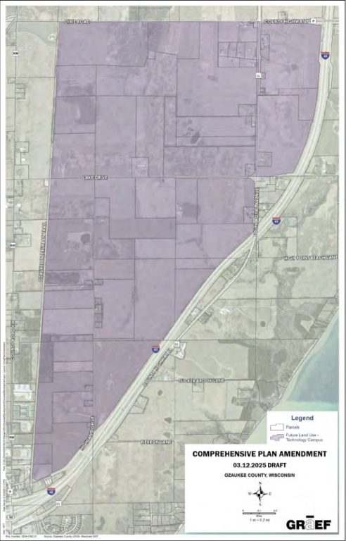 The 1,900 acres slated for a data center campus north of Port Washington. The city’s council annexed and zoned land south of Lake Drive Tuesday. Photo courtesy of the public domain