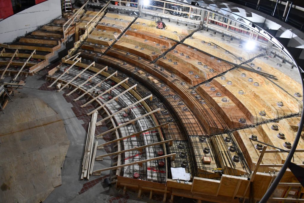 Construction progress on the Checota Theater at the Associated Bank Theater Center. Photo by Jeramey Jannene.