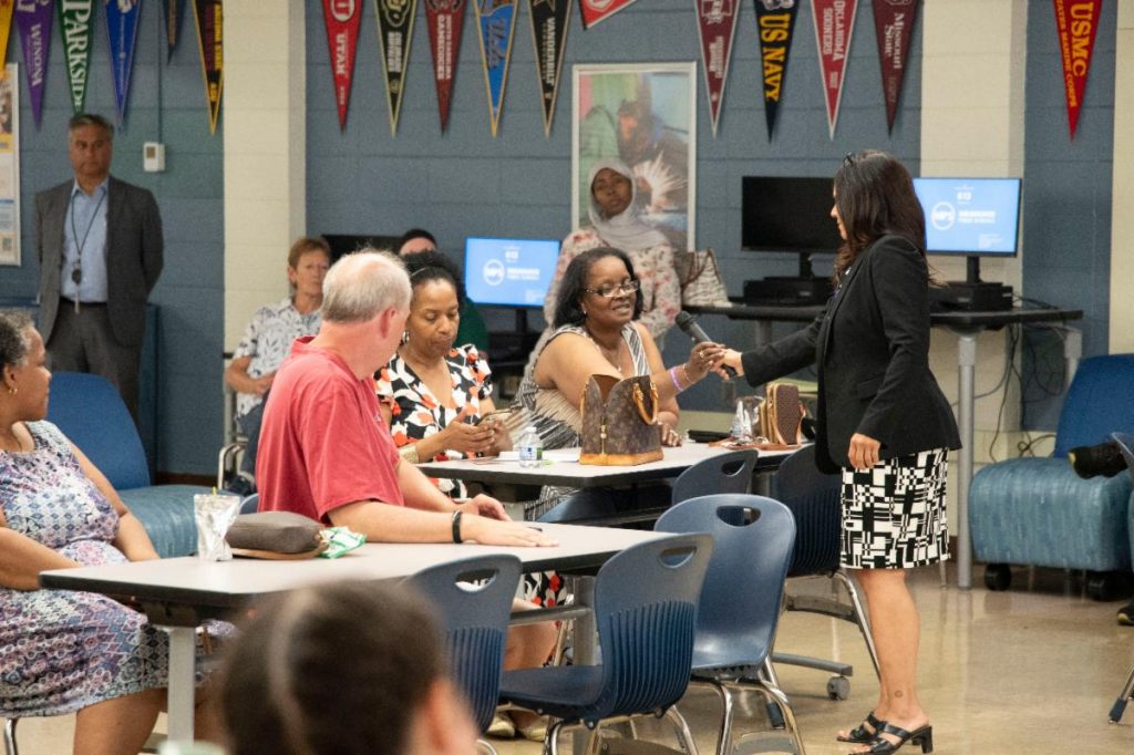 Superintendent Cassellius listens to community members at the first Listen and Learn session. Photo from MPS.