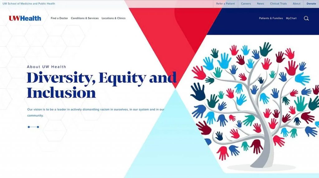 The UW Health website as seen on Feb. 11, 2025. The site reads “Diversity, Equity and Inclusion,” which was later changed to “Social Impact and Belonging.”