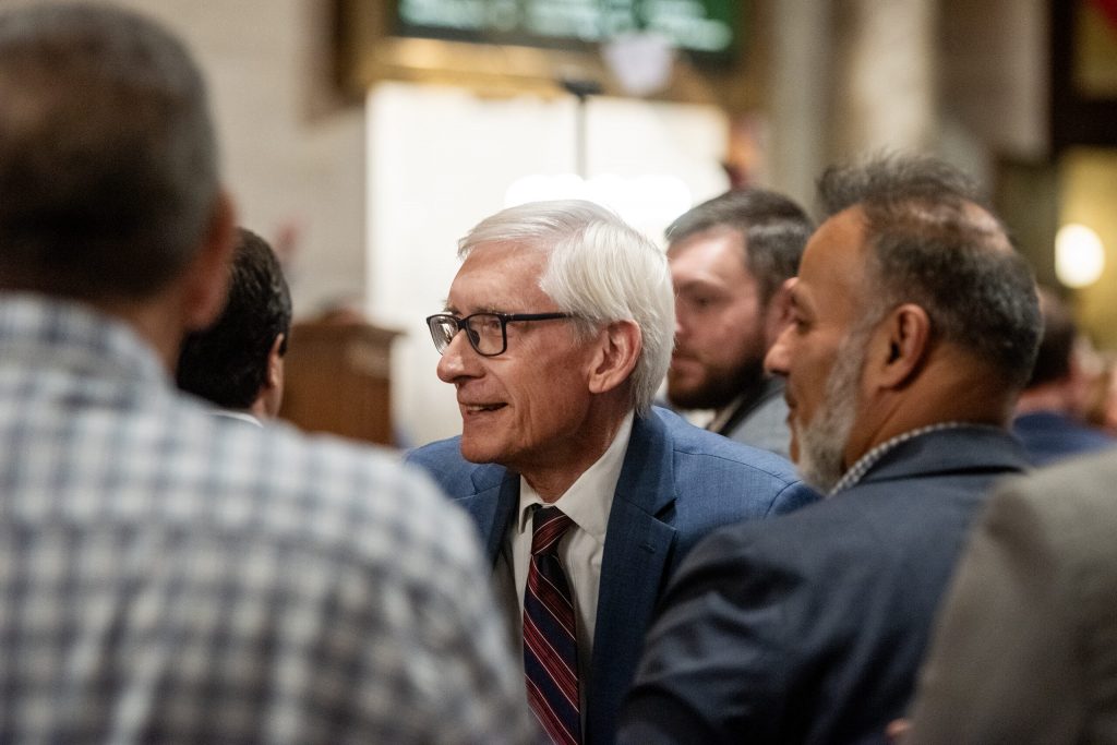 Gov. Tony Evers arrives to deliver the State of the State address Wednesday, Jan. 22, 2025, at the Wisconsin State Capitol in Madison, Wis. Angela Major/WPR