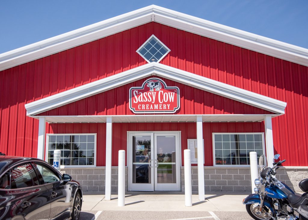Kristina Leigh makes blue moon ice cream Monday, May 12, 2025, at Sassy Cow Creamery in Columbus, Wis. Angela Major/WPR