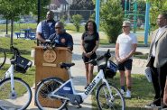 Mayor Cavalier Johnson kicks off the 2025 Mayor's Bike Ride. Photo by Jeramey Jannene.