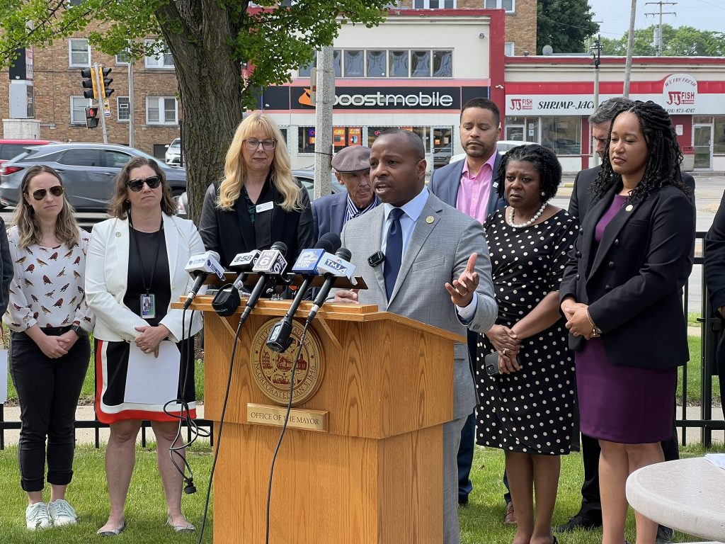 Mayor Cavalier Johnson speaks at an automated traffic enforcement press conference. Photo by Jeramey Jannene.