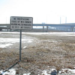 Former site of Marquette Interchange on-off ramp. As of 2014 the land is property of Marquette University. The site marked 531 N. James Lovell St.