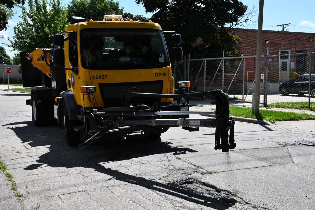 Department of Public Works pothole patching equipment. Photo by Jeramey Jannene.