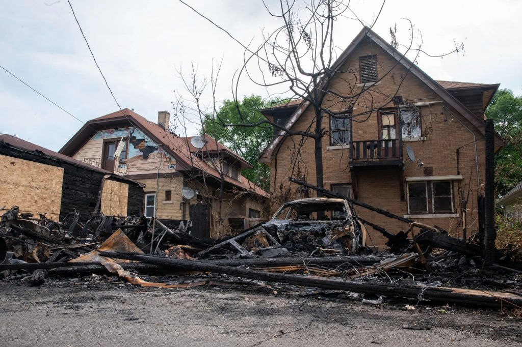 Illegal fireworks were reported on July 4 at the location of a fire in the 2900 block of North 53rd Street. It was one of seven fires that day in which fireworks were mentioned in the fire department dispatch. (Photo by Jonathan Aguilar / Milwaukee Neighborhood News Service / CatchLight Local)
