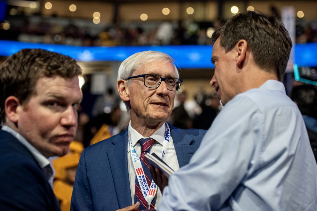 Gov. Tony Evers attends the second day of the DNC on Tuesday, Aug. 20, 2024, at the United Center in Chicago, Ill. Angela Major/WPR