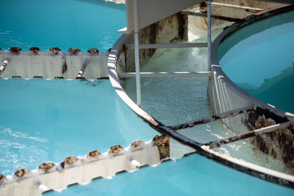 Water flows in a tank Tuesday, April 8, 2025, at West Des Moines Water Works in West Des Moines, Iowa. Angela Major/WPR