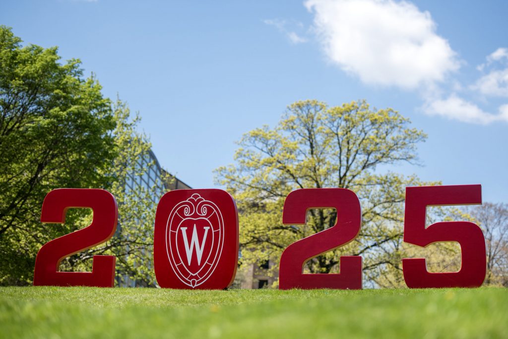 A display for 2025 UW-Madison students sits on Bascom Hill on Tuesday, May 6, 2025, in Madison, Wis. Angela Major/WPR