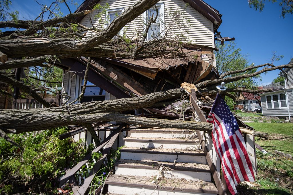 House damage caused by a tornado Friday, May 16, 2025, in Mayville, Wis. Angela Major/WPR
