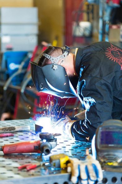 A student practices welding techniques at Nicolet College. New federal grants promise to allow students to pay for shorter workforce training courses than what previously qualified. (Courtesy of Wisconsin Technical College System)