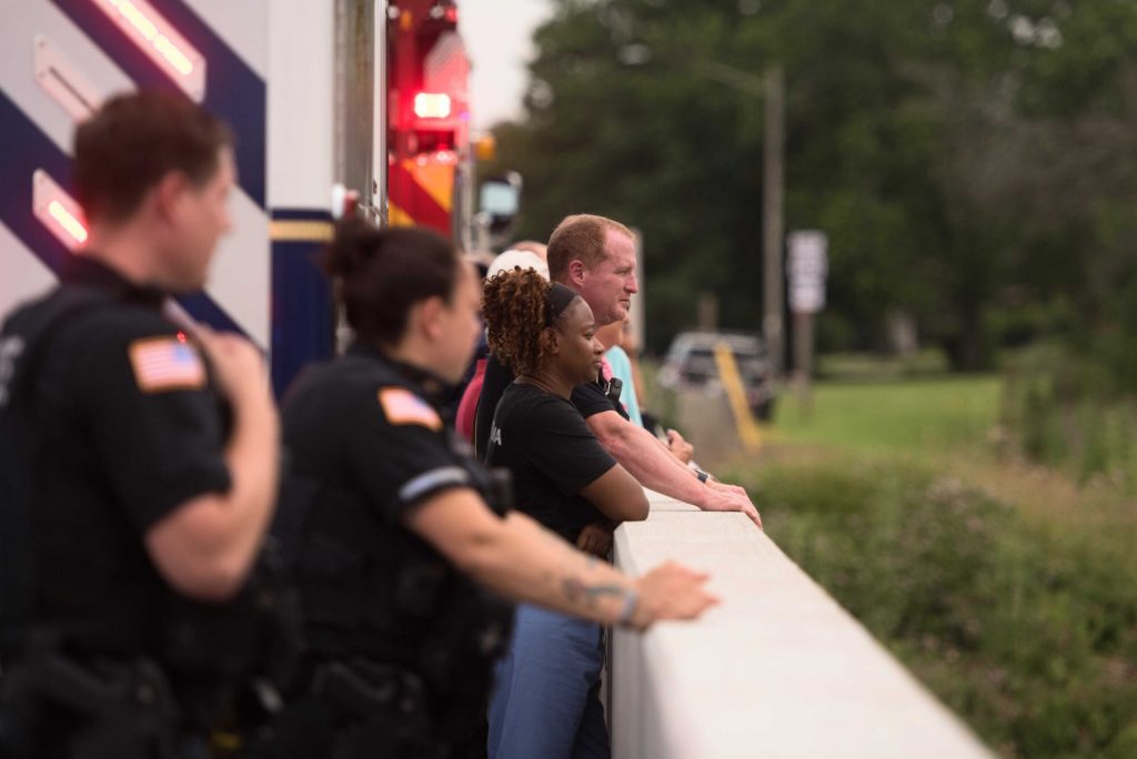 Members of the Milwaukee Police Department gather at a funeral service for Milwaukee Police Officer Kendall Corder on July 11, 2025. Angela Major/WPR