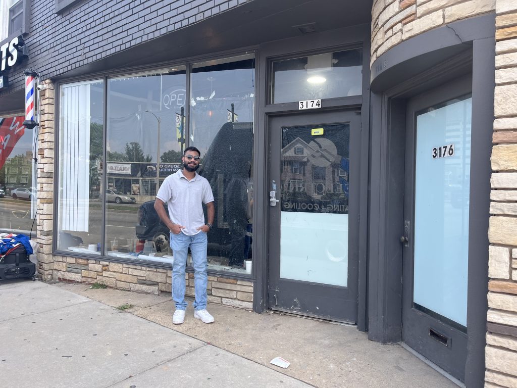 Azwan Zubur Ahmad in front of future TMTea Boba, 3174 S. 27th St. Photo taken Aug. 4, 2025 by Sophie Bolich.