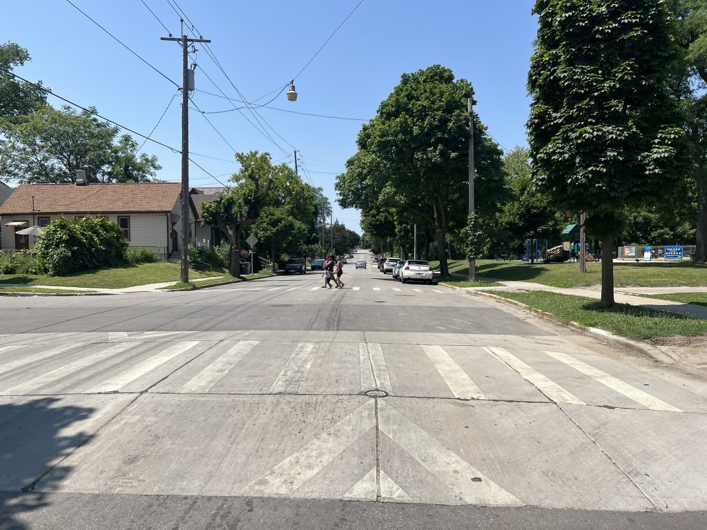 Raised crosswalk on W. Pierce Street. Photo by Jeramey Jannene.